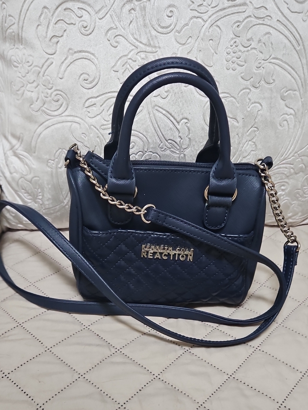 Kenneth Cole Reaction Navy Quilted Mini Satchel with Chain Strap